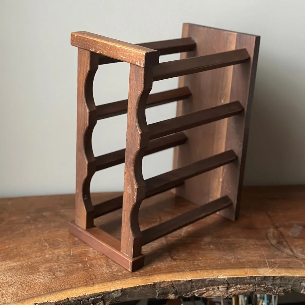Wooden Wine Rack Mid Century Modern Walnut Wood Bottle Holder - Vermillion